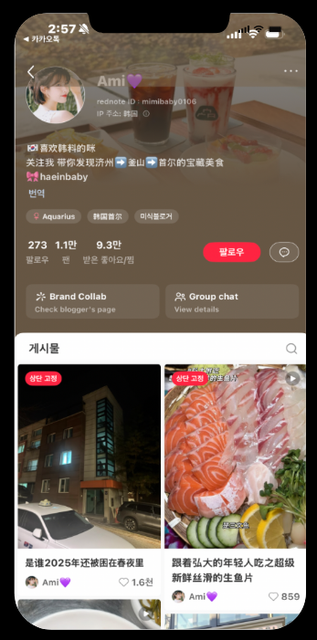 샤오홍슈 게시 화면
